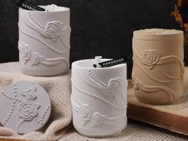 Molde silicona porta vela con tapa perlas y rosas 